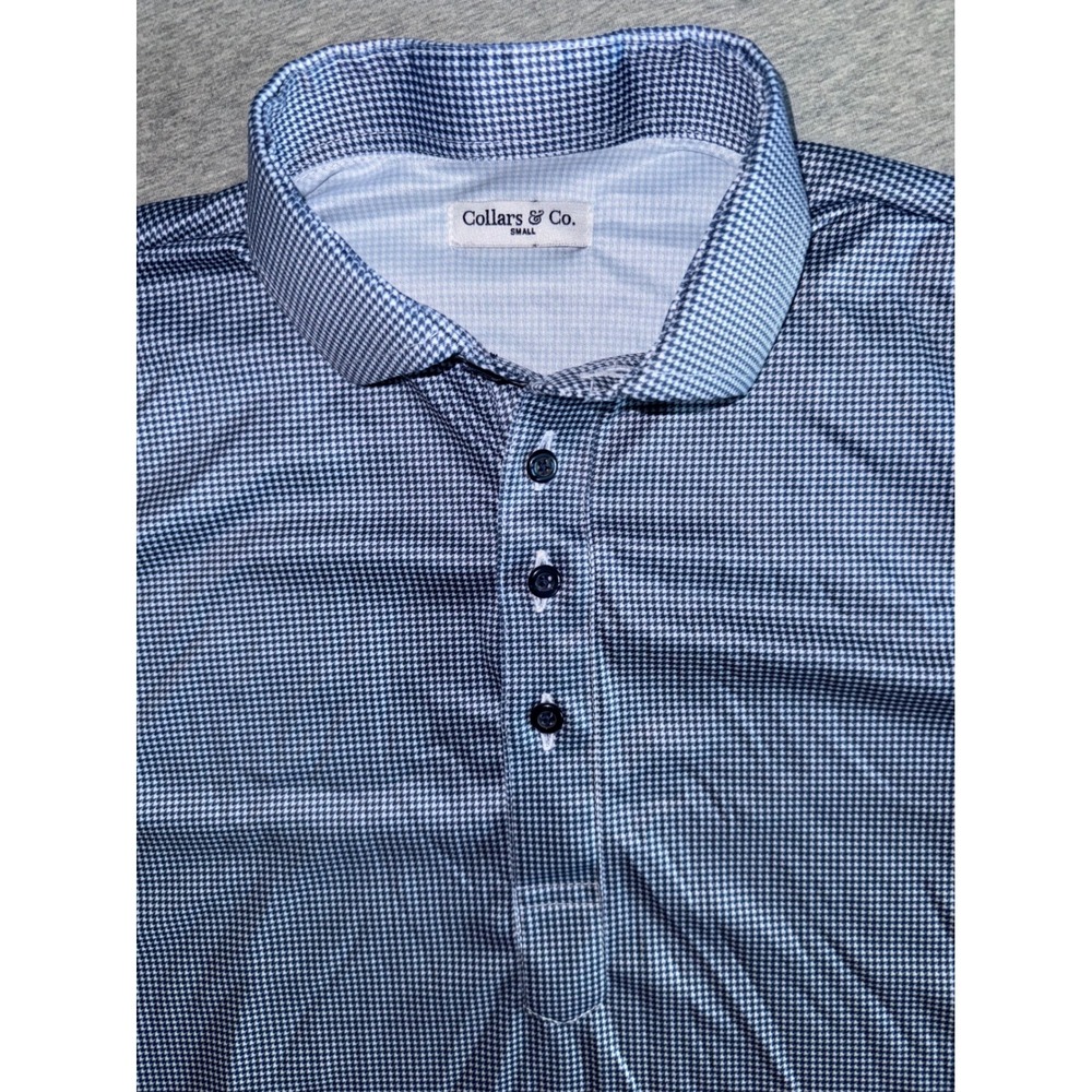 Collars & Co Men Blue Micro Houndstooth Dress Collar Polo Performance Size Small